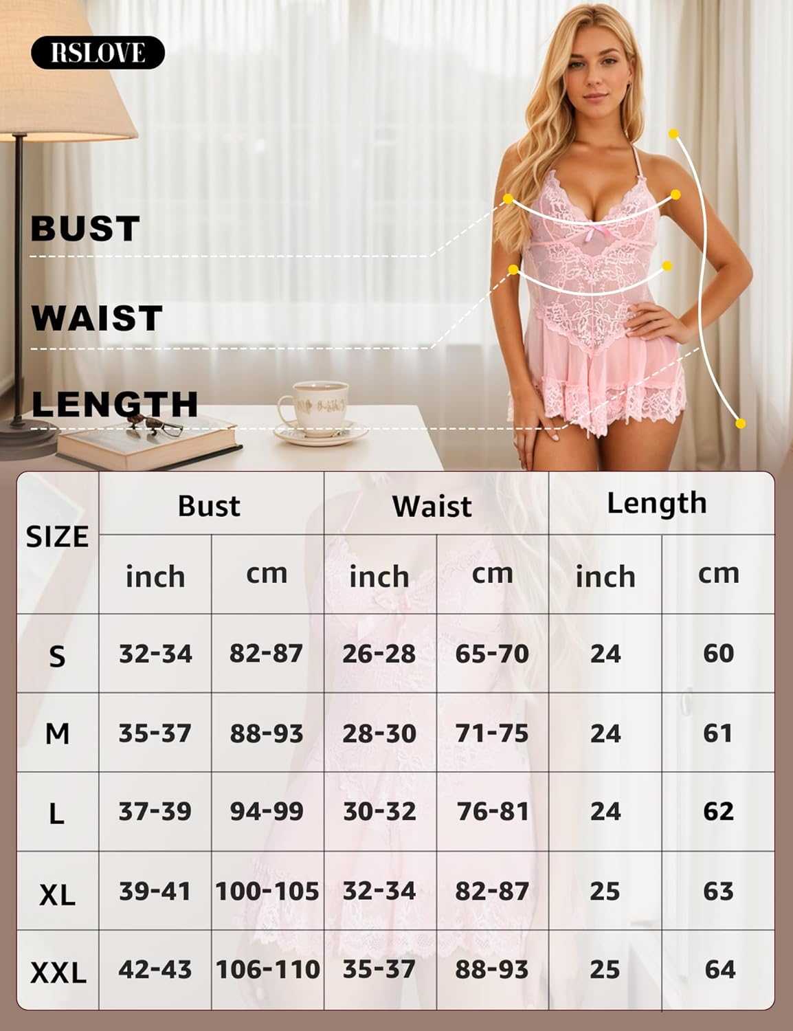 RSLOVE Sexy Lingerie for Women Lace Mesh Nightgown