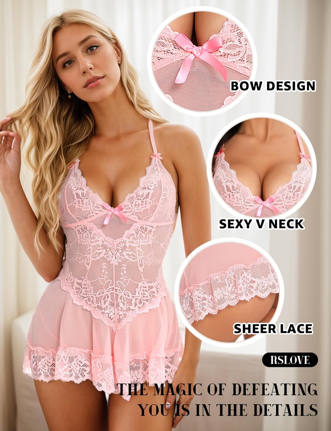 RSLOVE Sexy Lingerie for Women Lace Mesh Nightgown
