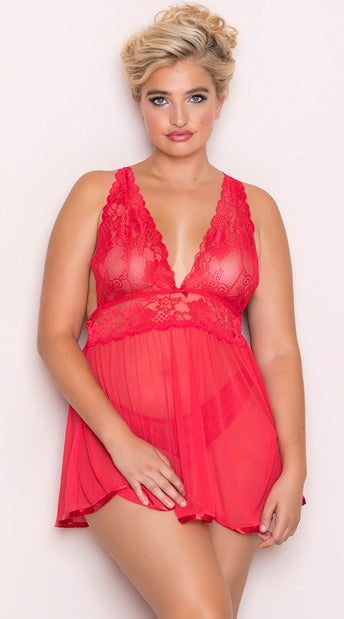Rött Transparent Spets Nattlinne – Sensuell Lingerie